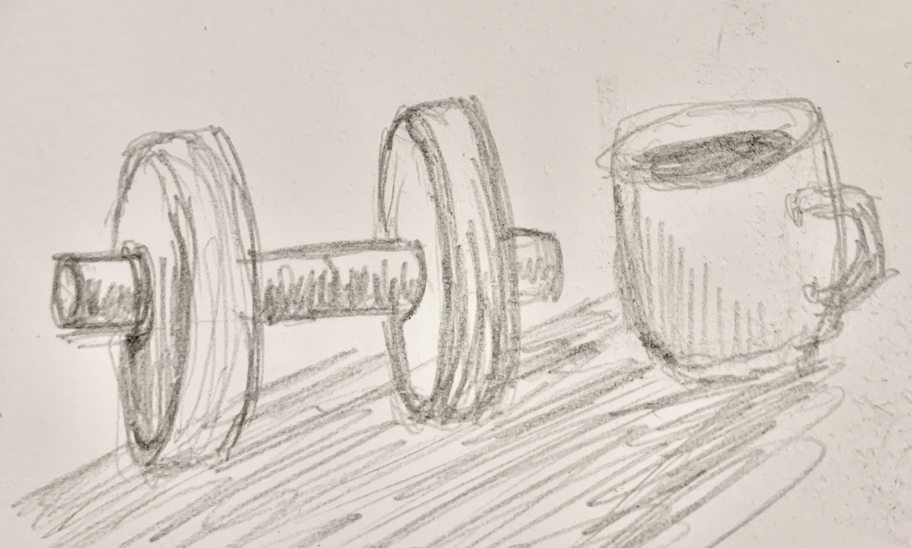 barbell and coffee mug